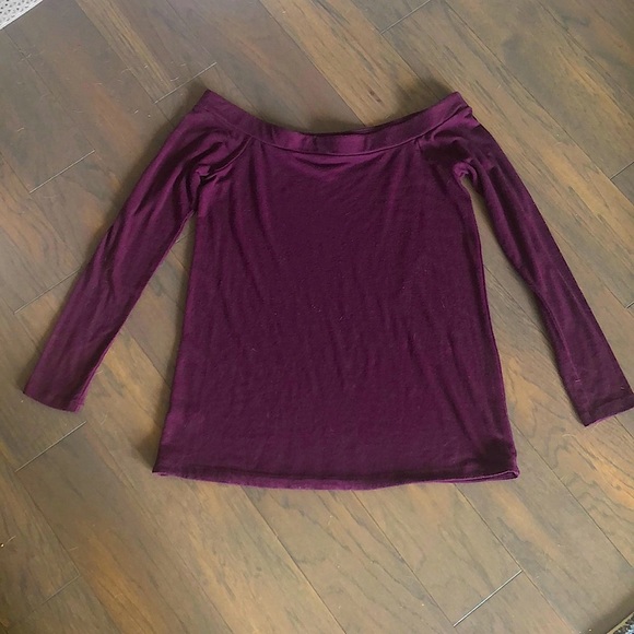 LOFT burgundy off-the-shoulder long sleeve lightweight top, Excellent condition! - Picture 1 of 10